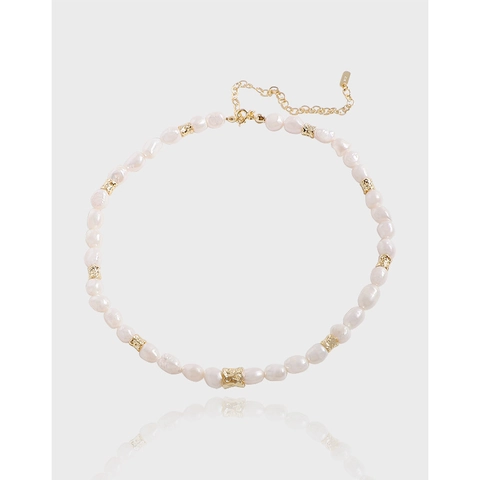 S925 Sterlingsilber Künstliche Perlenkette Für Damen Minimalistische Zweifarbige Barockperle Geometrische Halskette Schmuck
