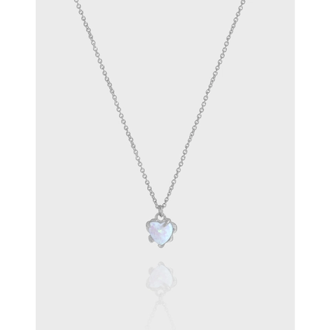 Collana con Ciondolo a Cuore in Argento Sterling S925 per Donna Lusso Leggero Stile Ins Opale Sintetico Texture Crespata