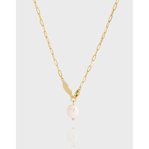 Collar de Perla de Agua Dulce de Plata de Ley S925 para Mujer Cadena de Clip Chapada en Oro de 18K Colgante de Corazón