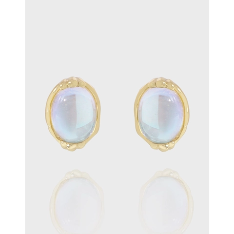 Minimalist 925 Sterling Silver Geometric Oval Artificial Moonstone Stud Earrings For Women Korean INS Style Elegant Jewelry Gift