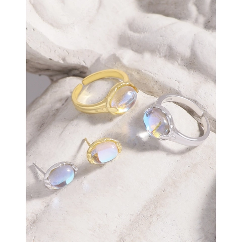 Minimalist 925 Sterling Silver Geometric Oval Artificial Moonstone Stud Earrings For Women Korean INS Style Elegant Jewelry Gift