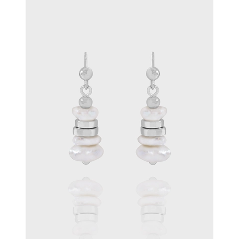 Pendientes de Botón de Plata de Ley 925 Elegantes con Perla Artificial Irregular para Mujer Joyería Minimalista Coreana