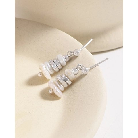 Pendientes de Botón de Plata de Ley 925 Elegantes con Perla Artificial Irregular para Mujer Joyería Minimalista Coreana