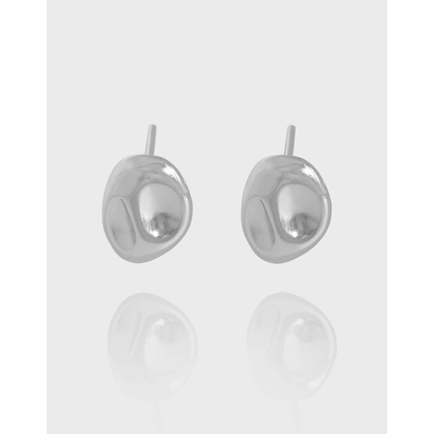 Pendientes de Botón de Plata de Ley 925 Geométricos Irregulares para Mujer Joyería de Oreja de Textura de Metal Líquido