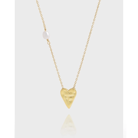925 Sterlingsilber Herz Halskette Mit Künstliche Perle Gold Beschichtet Minimalistisch Elegant Anhänger Schmuck Für Damen