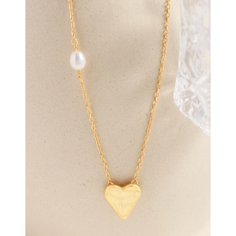 925 Sterlingsilber Herz Halskette Mit Künstliche Perle Gold Beschichtet Minimalistisch Elegant Anhänger Schmuck Für Damen