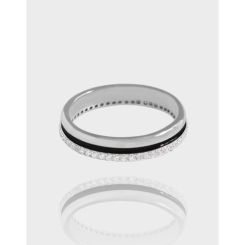 Minimalistische 925 Sterling Zilveren Zirconia Ring Voor Vrouwen Koreaanse Stijl Zwart Emaille Ingelegd Geometrische Modering Sieraden