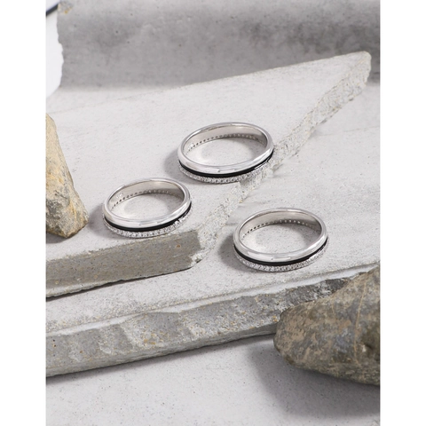 Minimalistische 925 Sterling Zilveren Zirconia Ring Voor Vrouwen Koreaanse Stijl Zwart Emaille Ingelegd Geometrische Modering Sieraden