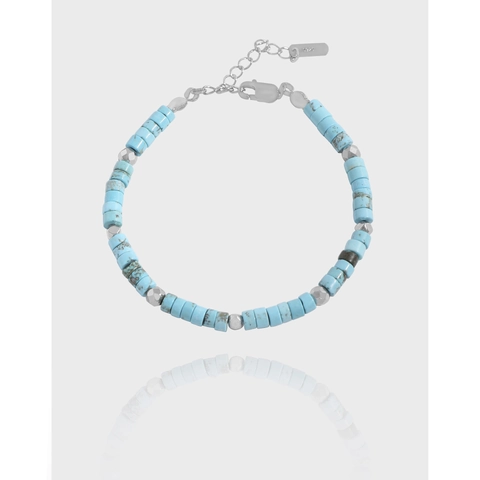 Korean Style Minimalist 925 Sterling Silver Turquoise Bracelet For Women Geometric Beaded Adjustable Fine Jewelry Accessory Gift