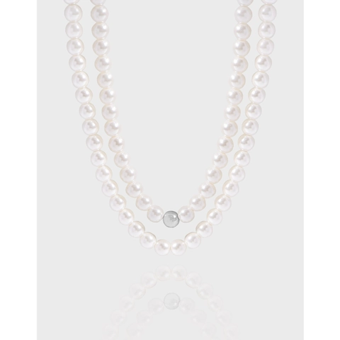 Elegant 925 Sterling Silver Long Artificial Pearl Necklace For Women Minimalist White Gold Sweater Chain Jewelry Gift
