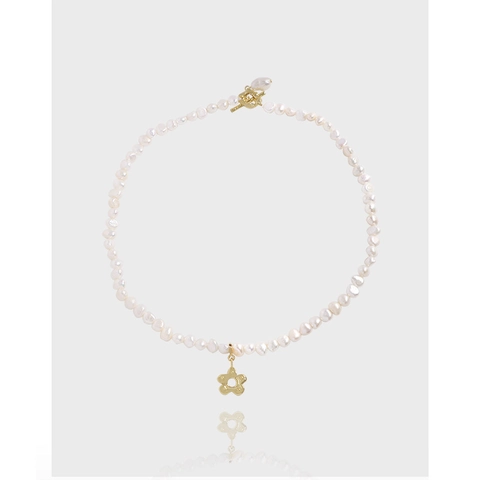 925 Sterling Silver Freshwater Pearl Necklace For Women Baroque Pearl OT Buckle Flower Pendant 18K Gold Plated Jewelry