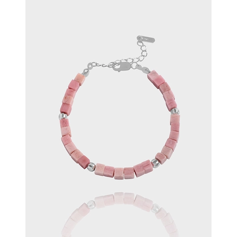 925 Sterling Zilver Rhodochrosiet Kralen Armband Voor Vrouwen Minimalistische Koreaanse Stijl Roze Edelsteen Verstelbare Armband Sieraden Cadeau