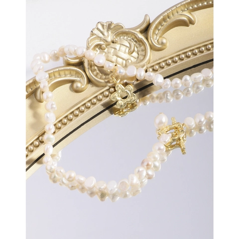 925 Sterling Silver Freshwater Pearl Necklace For Women Baroque Pearl OT Buckle Flower Pendant 18K Gold Plated Jewelry