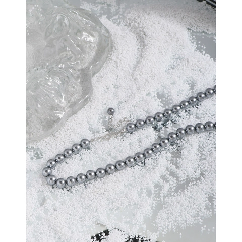 Collana con Perla Artificiale Grigia in Argento Sterling S925 per Donna Gioielli con Catena a Clavicola in Stile Coreano Minimalista
