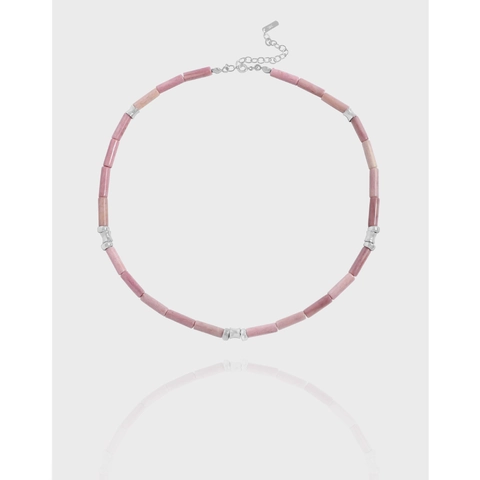 Collana di Perline di Rodonite Rosa in Argento Sterling 925 Per Donna Minimalista Elegante Collana a Catena con Pietra Naturale