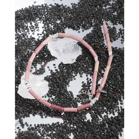 Collana di Perline di Rodonite Rosa in Argento Sterling 925 Per Donna Minimalista Elegante Collana a Catena con Pietra Naturale