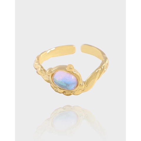 Anillo Abierto de Plata de Ley 925 con Piedra Lunar para Mujer Minimalista Textura Irregular Anillo Ajustable Joyería