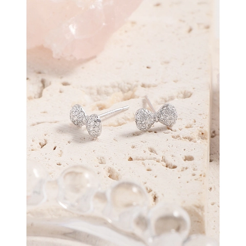 Pendientes de Botón con Lazo de Plata de Ley S925 para Mujer Pavé de Circonia Minimalista Elegante Bañado en Oro Blanco Joyería de Moda