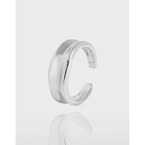 S925 Sterling Silver Irregular Rippled Open Ring For Women Minimalist Adjustable Concave Wave Finger Ring Fashion Jewelry Gift