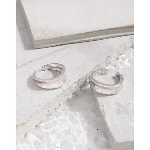 S925 Sterling Silver Irregular Rippled Open Ring For Women Minimalist Adjustable Concave Wave Finger Ring Fashion Jewelry Gift
