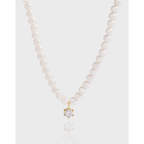 Collana di Künstliche Perle in Argento Sterling 925 Ciondolo in Zircone Minimalista Catena Placcata Oro 18K Gioielli Eleganti per Donna