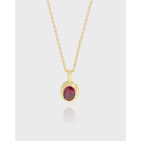 925 Sterlingsilber 18K Vergoldet Oval Rot Zirkonia Schlüsselbein Kette Anhänger Schmuck Für Damen Geschenk Luxus Stil