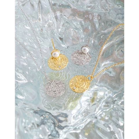 925 Sterling Silver Earring Post Artificial Pearl Hammered Coin Relief Rhinestone Earrings For Women French Vintage Luxury Jewelry