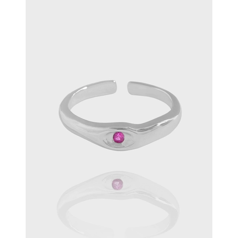 S925 Sterling Silver Irregular Wave Open Ring For Women Korean Minimalist Pink Rhinestone Inlaid Adjustable Finger Ring Fashion Jewelry