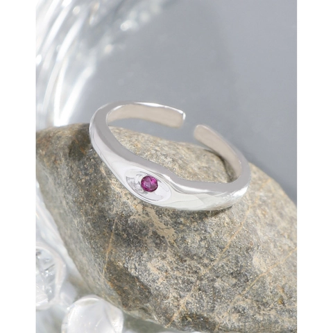 S925 Sterling Silver Irregular Wave Open Ring For Women Korean Minimalist Pink Rhinestone Inlaid Adjustable Finger Ring Fashion Jewelry