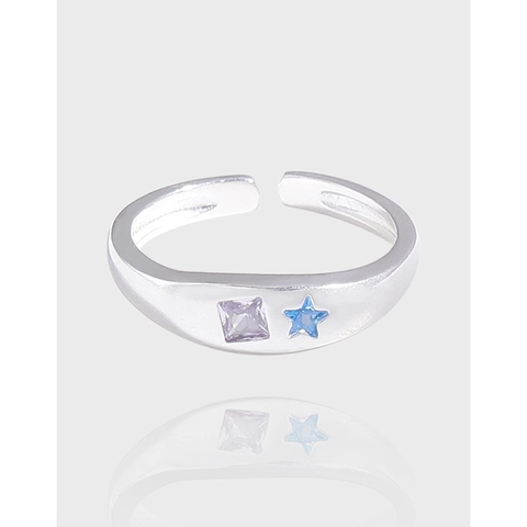925 Sterling Silver Open Ring For Women Minimalist Design Purple Square Blue Star Zirconia Adjustable Finger Ring Fashion Jewelry