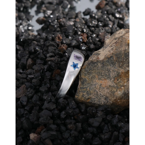 925 Sterling Silver Open Ring For Women Minimalist Design Purple Square Blue Star Zirconia Adjustable Finger Ring Fashion Jewelry