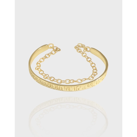 Bracciale Aperto Martellato in Argento Sterling S925 Con Maglia a Catena Bracciale Rigido Testurizzato Minimalista Stile Coreano