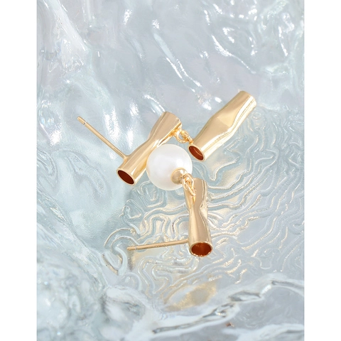Pendientes de Botón Asimétricos Aleación Perla Artificial Nudo de Bambú Poste Plata 925 Oro Champaña Joyería Mujer