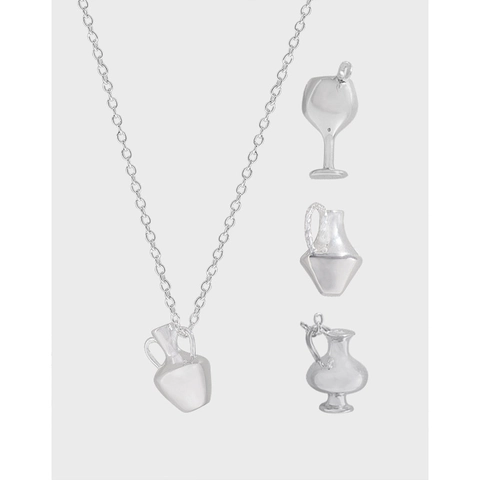 Collana con Ciondolo in Argento Sterling S925 per Donna Minimalista Geometrica Forma di Calice Anfora Vaso Gioielli