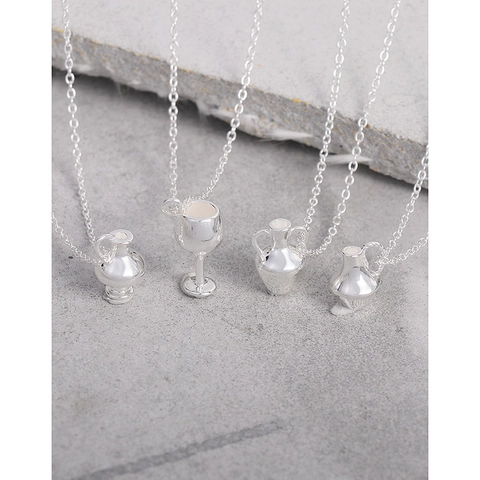Collana con Ciondolo in Argento Sterling S925 per Donna Minimalista Geometrica Forma di Calice Anfora Vaso Gioielli
