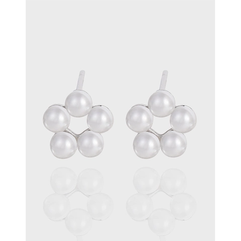 S925 Sterling Silver Artificial Pearl Wreath Flower Stud Earrings For Women Elegant Minimalist Floral Jewelry In White Gold