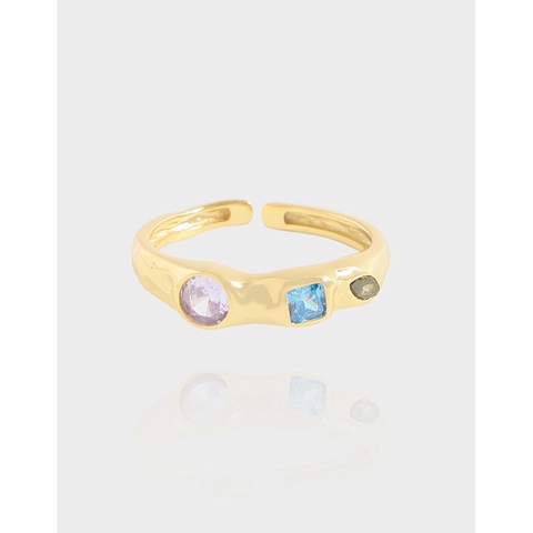 Anillo Ajustable Abierto de Plata de Ley S925 para Mujer Estilo INS Coreano Textura Plisada Micro-Incrustado Circonia Chapado en Oro Platino Joyería de Nicho