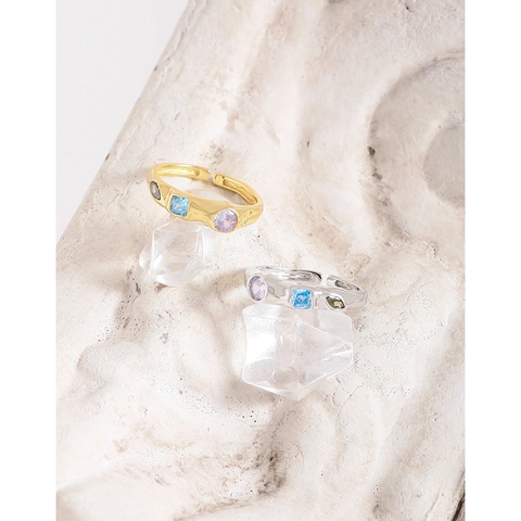 Anillo Ajustable Abierto de Plata de Ley S925 para Mujer Estilo INS Coreano Textura Plisada Micro-Incrustado Circonia Chapado en Oro Platino Joyería de Nicho