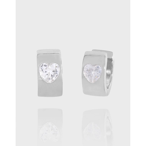 Pendientes de Aro de Plata de Ley 925 con Diamantes de Imitación de Corazón para Mujer Pendientes Huggie Pulidos Minimalistas