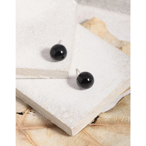 S925 Sterling Silver Black Agate Round Ball Stud Earrings For Women Minimalist Personalized Hypoallergenic Jewelry Gift