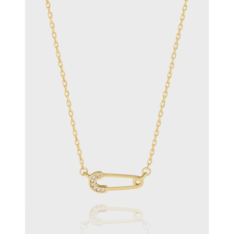 Collana con Pendente a Spilla da Balia in Argento Sterling S925 Oro Placcato Strass Catena per Clavicola Donna Gioielli Moda
