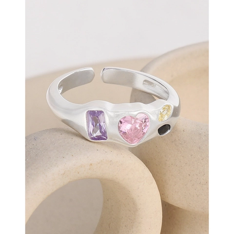 925 Sterlingsilber Offener Ring Für Damen Bunte Zirkonia Eingelegt Unregelmäßige Welle Verstellbarer Minimalistischer Mode Ring