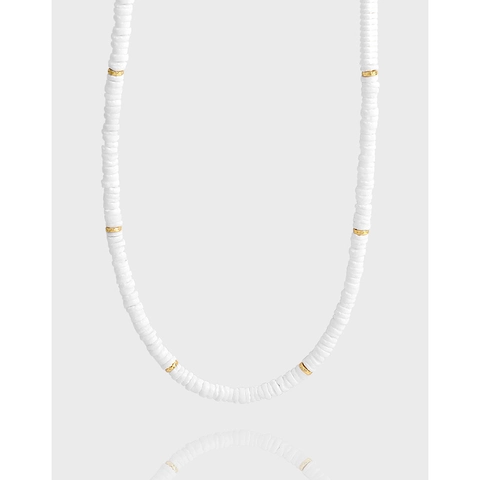 Collar Minimalista de Plata de Ley S925 con Cuentas de Cerámica Blanca para Mujer Chapado en Oro de 18K Cadena Geométrica