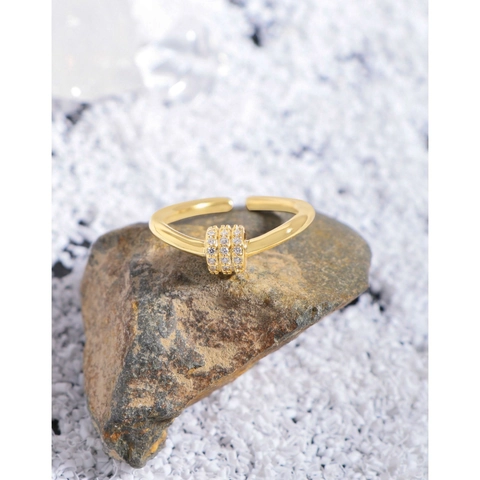 Koreanischer INS-Stil 925 Sterlingsilber 18 Karat Vergoldet Offener Ring Triple Zirkonia Minimalistischer Luxus Damen Schmuck Fingerring