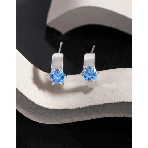 Orecchini a Lobo in Argento Sterling 925 con Strass Blu Geometrici a Forma di C Orecchini a Cerchio Donna Gioielli Minimalisti