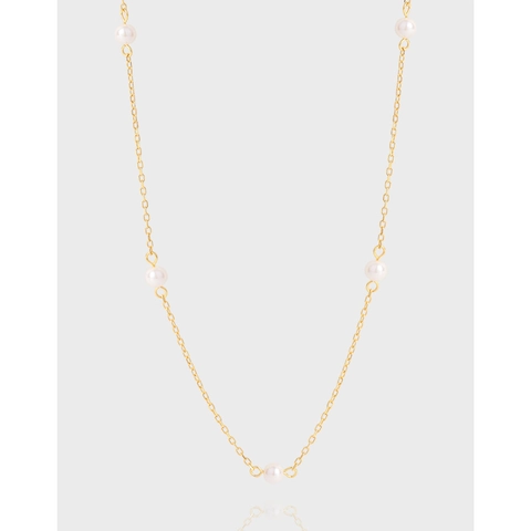 Collana in Argento Sterling 925 con Perle Artificiali Stile Coreano Minimalista Catena a Clavicola Placcata Oro Gioielli da Donna
