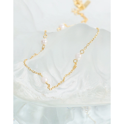 Collana in Argento Sterling 925 con Perle Artificiali Stile Coreano Minimalista Catena a Clavicola Placcata Oro Gioielli da Donna