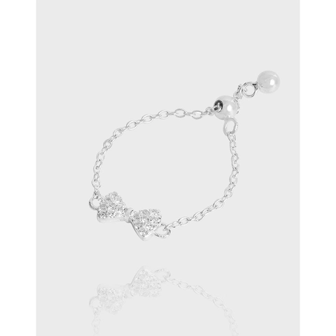 Anello in Argento Sterling S925 Regolabile Con Fiocco in Zirconia per Donna Stile INS Coreano Catena Regolabile Gioielli Regalo