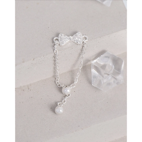 Anello in Argento Sterling S925 Regolabile Con Fiocco in Zirconia per Donna Stile INS Coreano Catena Regolabile Gioielli Regalo