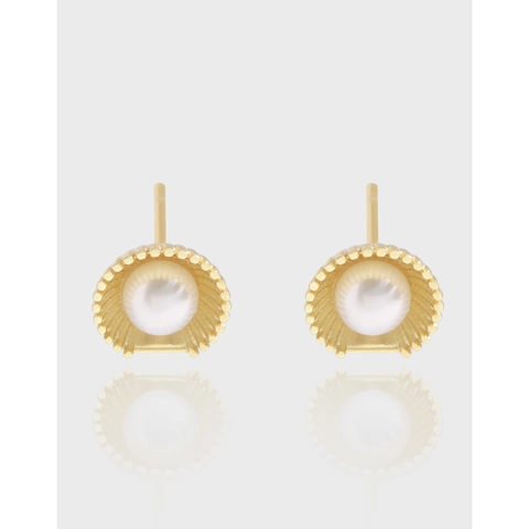 Orecchini a Bottone in Argento Sterling 925 a Forma di Conchiglia Con Perla Artificiale Stile Coreano Gioielli per Donna